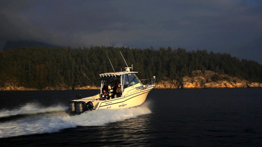 Our 30 foot fishing boat returning from a Howe Sound Fishing Charter
